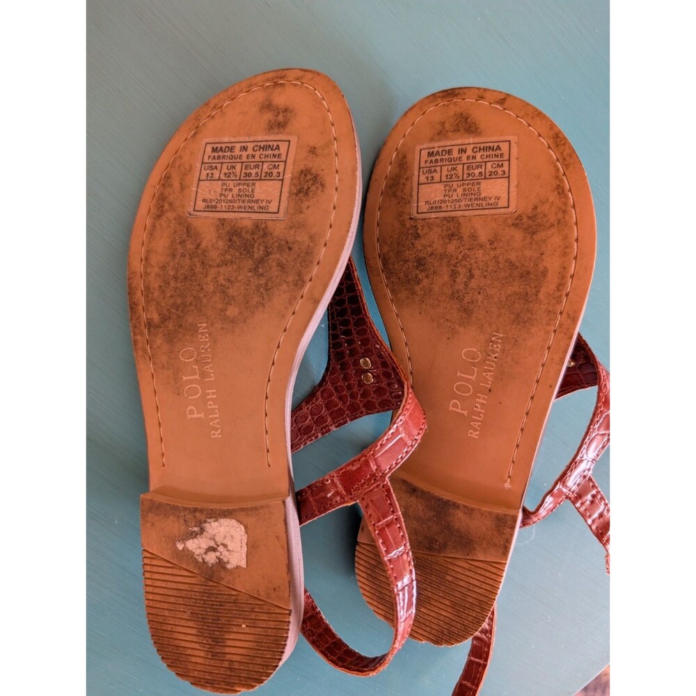 Polo Ralph Lauren Tierney Girls Faux Leather Sandals Preppy Classic Kids Sz 13 image 7